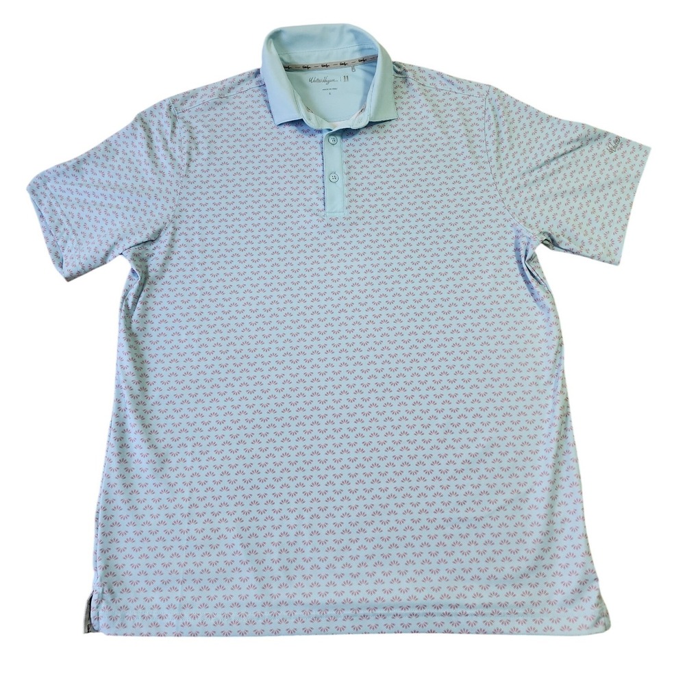 Walter Hagen Eleven Mens Golf Polo Shirt L Blue Pink Geometric MGA31315